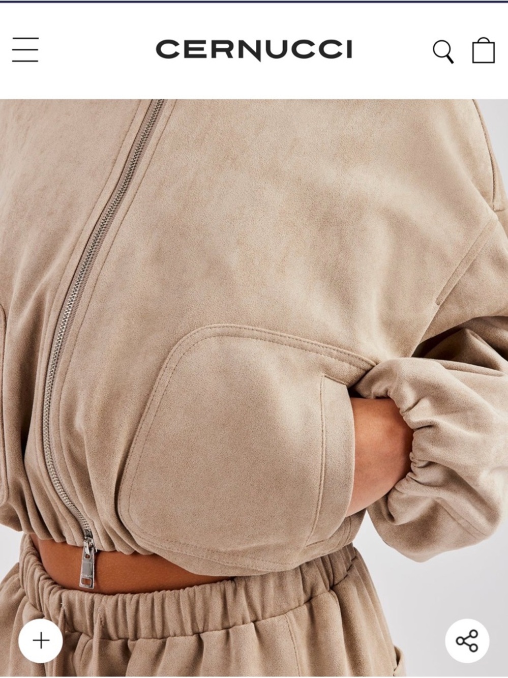 Cropped Bomber Jacket in Taupe Suede-Look